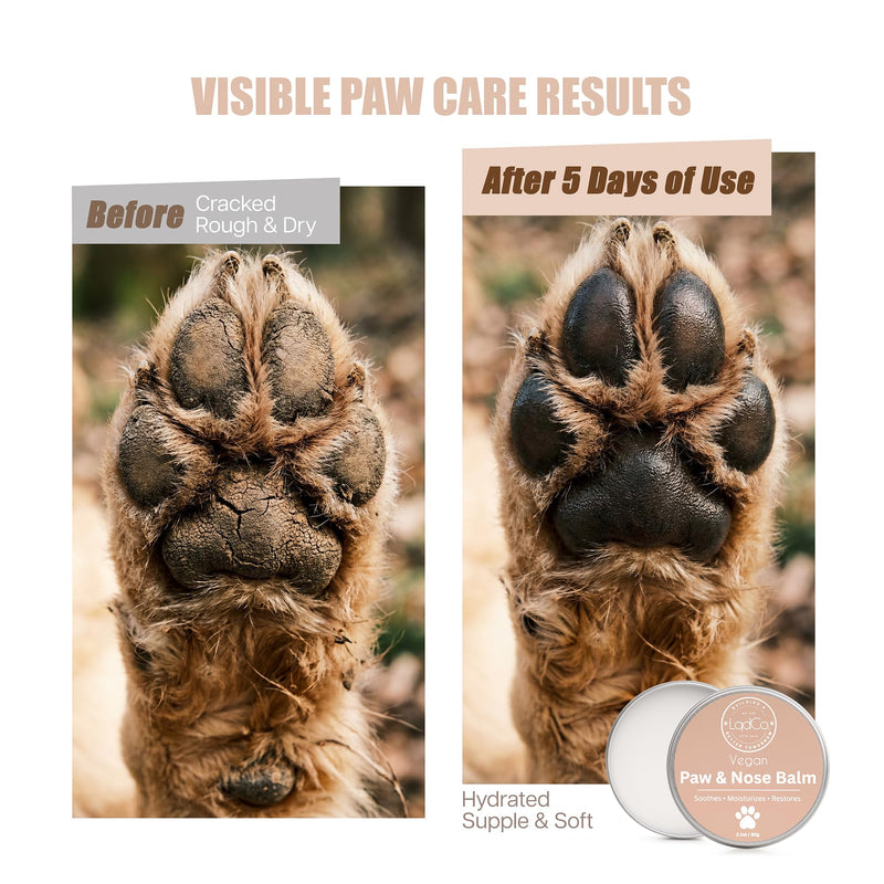 All in One Natural Vegan Dog Paw and Nose Balm, Winter and Summer Paw Protection from Snow, Ice, Salt and Hot Pavement, Moisturizes and Repairs Dry, Cracked Paws, Lick Safe, 2.0 oz,