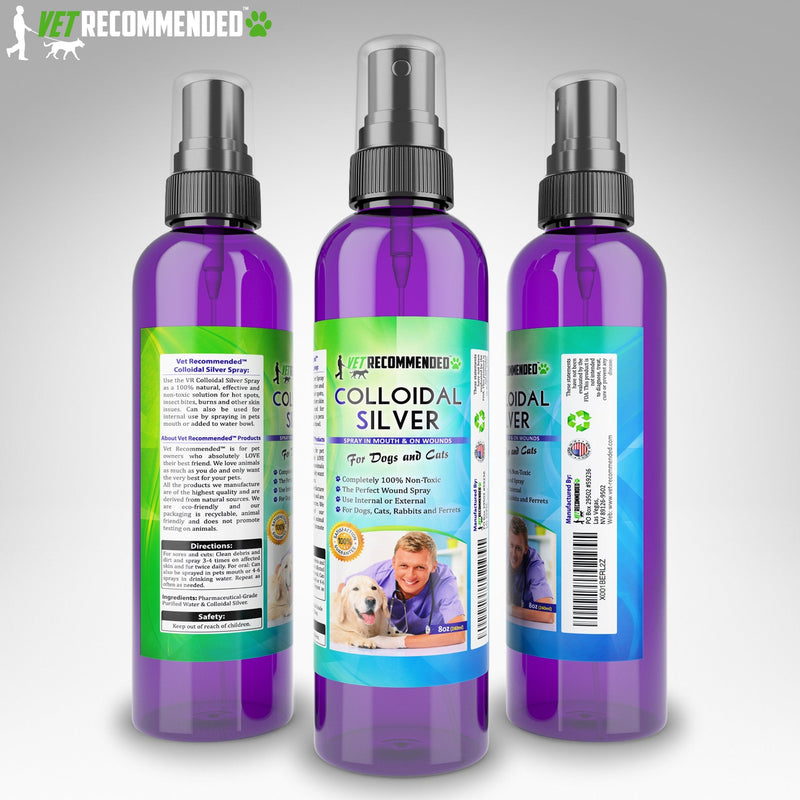 Vet Recommended Colloidal Silver for Dogs and Cats, Colloidal Silver Spray that Works as Natural Hot Spot Solution for Dogs - Made in USA (8oz/240ml) 8 fl oz (240 ml)