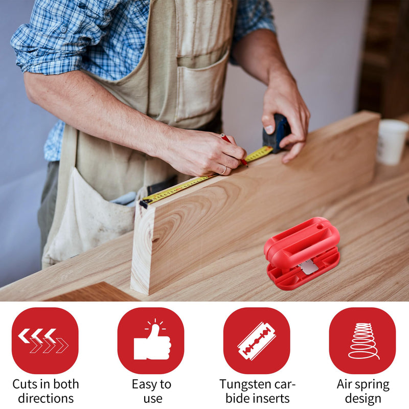 Feekoon Edge Banding Trimmer, Hand Planer Edge Quad Trimmer with Tungsten Carbide Blades, Laminate Veneer Edge Trimmer, PVC Plywood Wood Manual Banding Trimming Woodworking Deburring Tool, Red