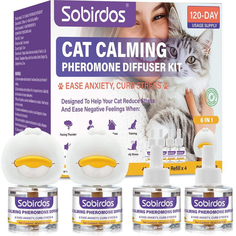 6-in-1 Cat Pheromone Calming Diffuser Kit - Relieve Anxiety, Reduce Fights/Scratching, 2 Plugs + 4 Refills, 120 Days (Purple, L) Purple