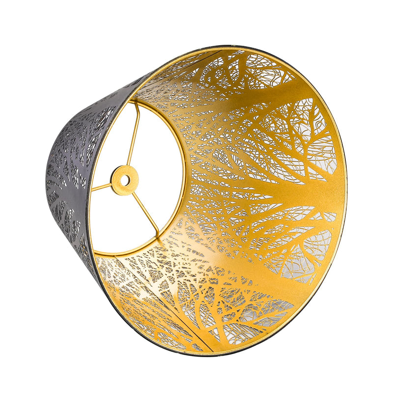 Small Lamp Shade, ALUCSET Barrel Metal Lampshade with Pattern of Trees for Table Lamp and Floor Light, Top Diameter 6 X Bottom Diameter 10 X Height 7.5 Spider Metal Black/Gold