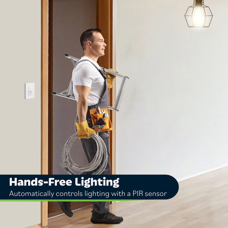 TOPGREENER Motion Sensor Switch, PIR Sensor with Ambient Light Level Detector, Occupancy & Vacancy, No Neutral Wire Required, Ground Wire Required, 5A, 150W LED/CFL, Single Pole, TDOS5-JM, White