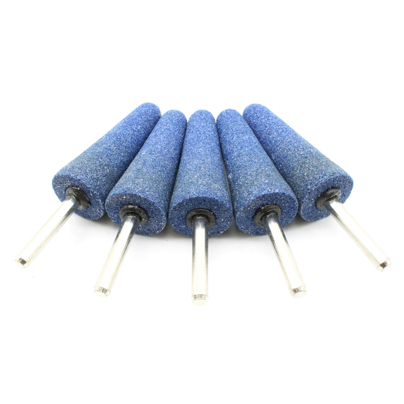 TEMO 5 pc Mounted Stone Point Blue Aluminum Oxide Abrasive Grinding 1 Inch Diameter 2-3/4 Inch Long, 1/4 Inch Shank 1/4" Shank Blue Cone