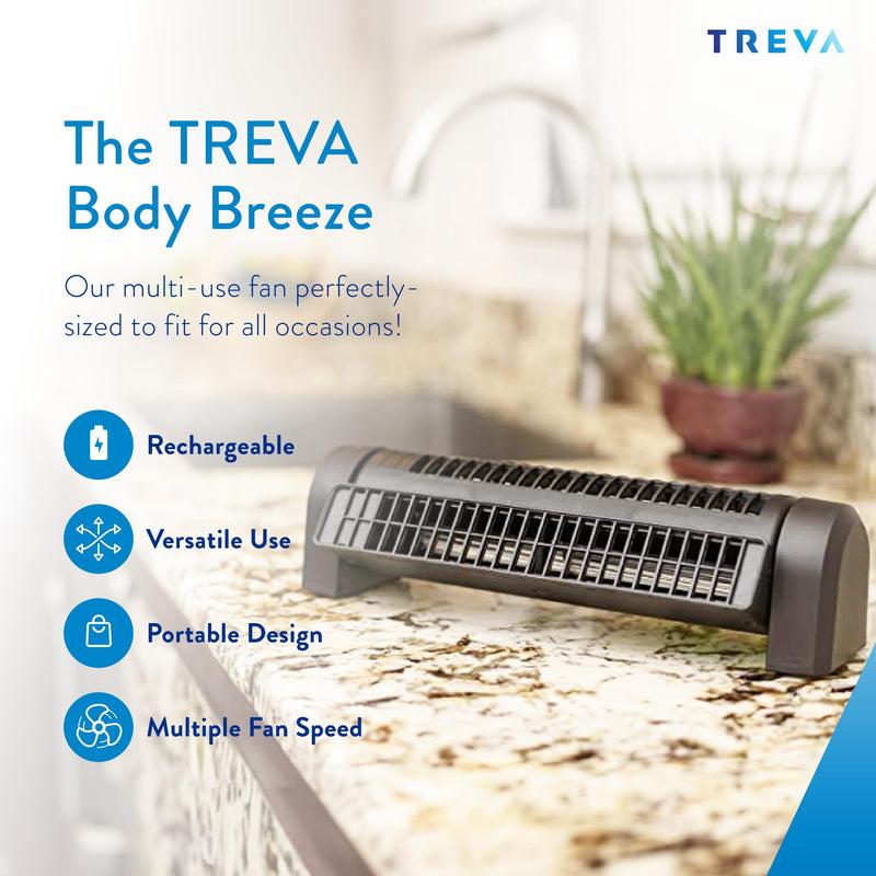 Treva Body Breeze Fan Rechargeable Personal Fan with Wide Cooling Reach, Multi Speed Adjustable and Portable