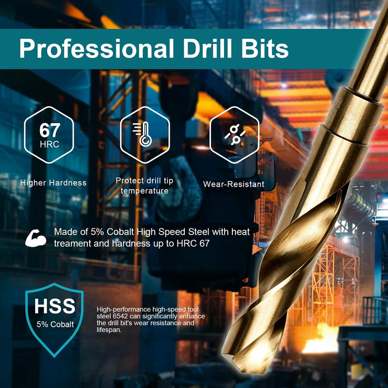 1 Inch Cobalt Drill Bit, M35 HSS Twist Drill Bit, 135° Split Point | Reduced Shank, Large hole drilling 6" length 3" working length for thick steel plate and stainless steel 1 Inch