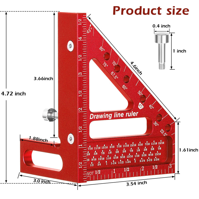 3D Multi-Angle Measuring Ruler -Precision Woodworking 3D Square Protractor 22.5-90 Degree and Miter Triangle Ruler - Aluminum Alloy Drawing Line Ruler for Engineer Carpenter and Craftsmen Red…