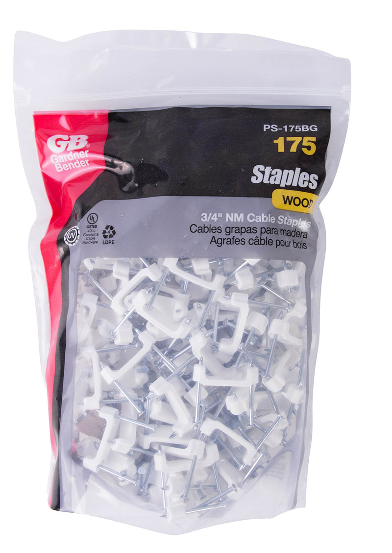 Gardner Bender PS-175BG Plastic Electrical Cable Staples, ¾ inch, Secures Romex, UF and NM, 175 pk, White