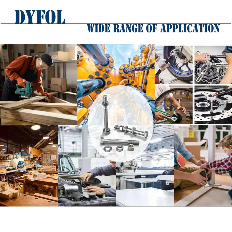Hex Bolt, 3/4-10 * 5-1/2" Hex Head Screws Bolts, Nuts, Flat & Lock Washers,304 Stainless Steel 18-8, Partial Thread, 1 Set by DYFOL 3/4-10 * 5-1/2"