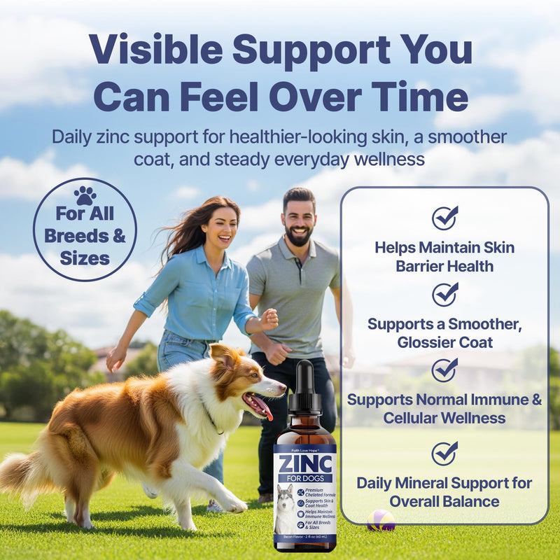 Zinc for Dogs - Dog Skin and Coat Supplement, Chelated Zinc Liquid Drops for Immune Support, Excessive Shedding, Itchy Skin, Husky Snow Nose, Homemade Dog Food Supplement, for All Breeds, 2 Fl Oz