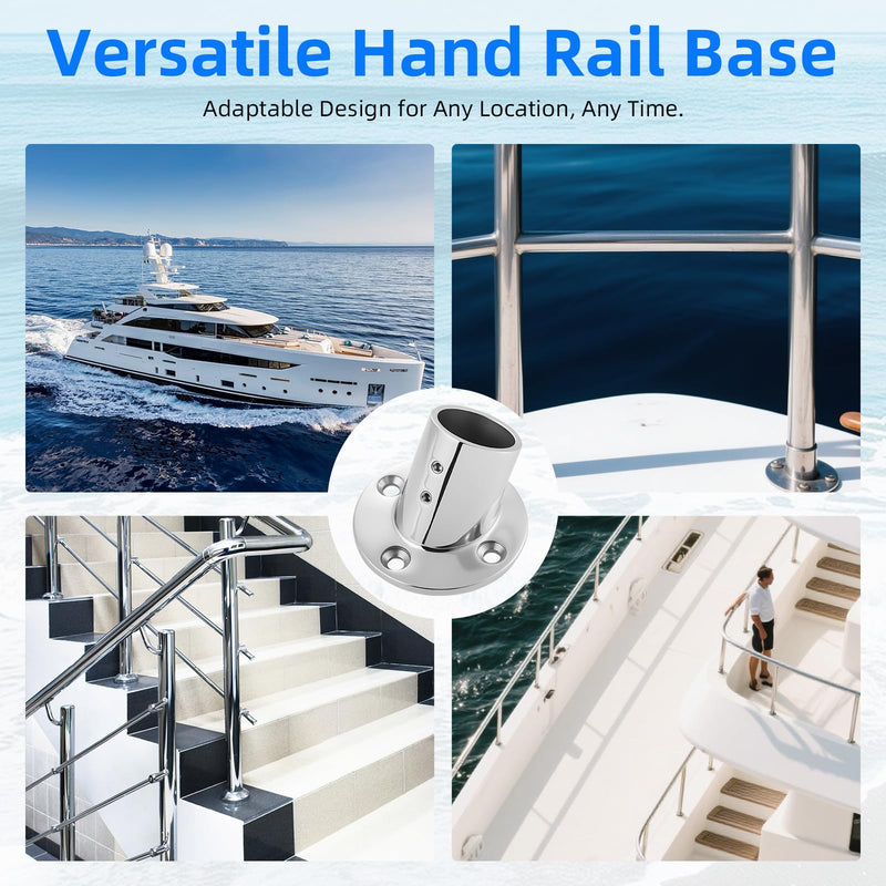 Heavy Duty 316 Stainless Steel Boat Hand Rail Fitting, 1-3/16" Round Base Marine Deck Hardware, Pipe Connector Bracket for Yacht, Pontoon and Center Console (2 PCS) 60 Degree