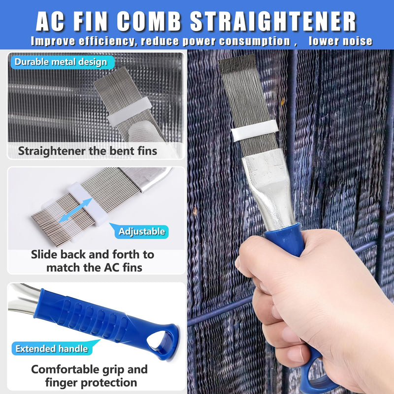 9 Pcs AC Fin Comb Straightener & Coil Cleaner Brush Kit Blue-9pcs