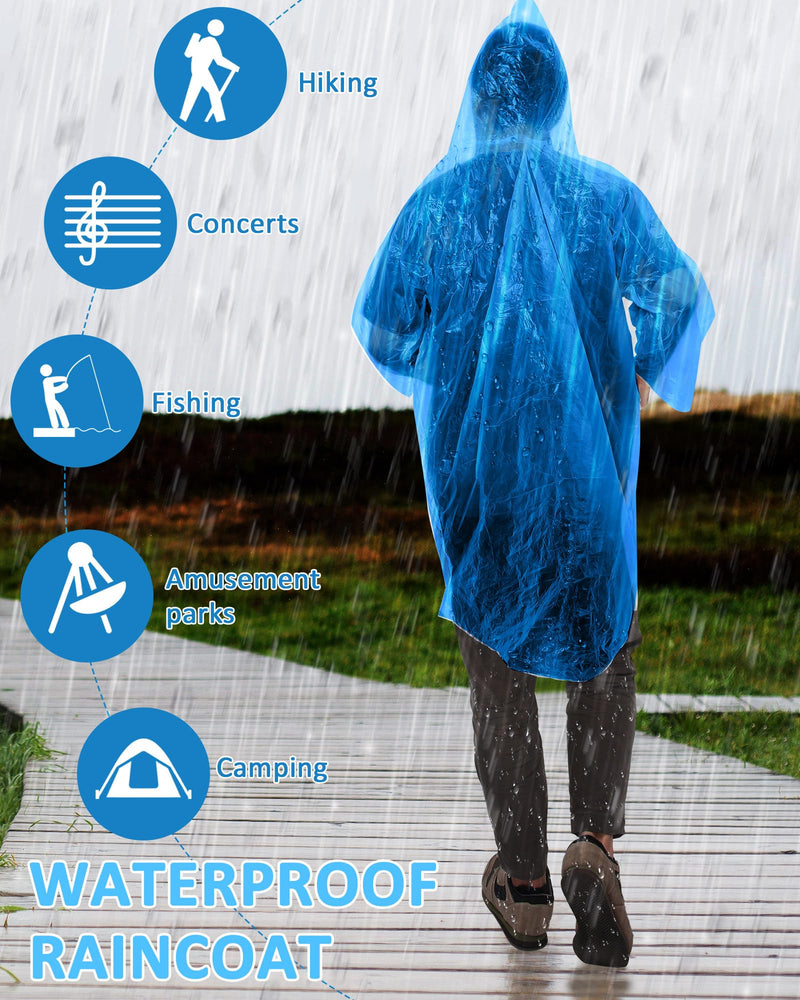 JaGely 120 Pack Disposable Rain Ponchos for Adult Family Pack Bulk Wedding Homeless Care Emergency Travel Hooded Raincoat Blue - NewNest Australia