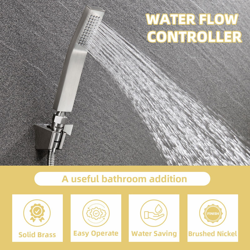 APLusee Water Flow Control Valve, Brass Shower Head Flow Restrictor, Brushed Nickel