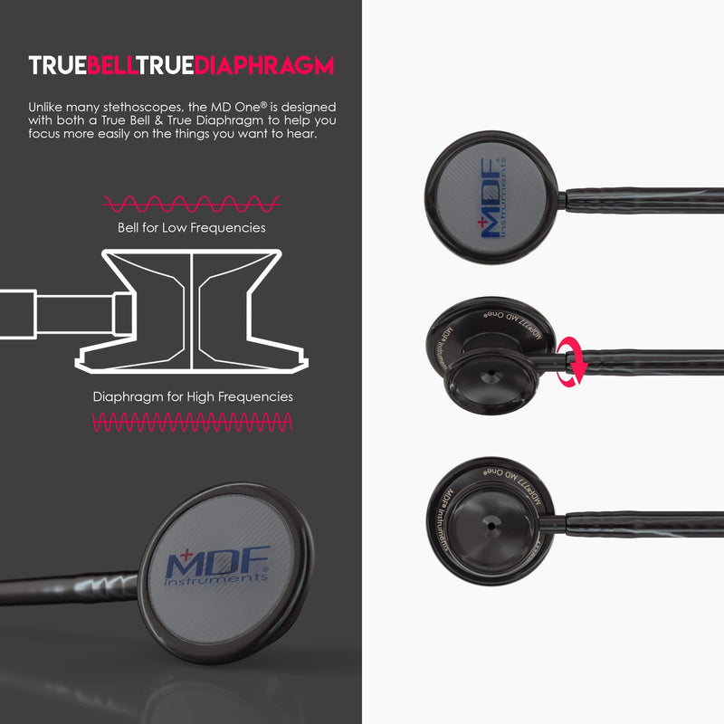 MDF Instruments, MD One Stainless Steel Stethoscope, Adult, Black Tube, Black Chestpieces-Headset, MDF777BO All Black