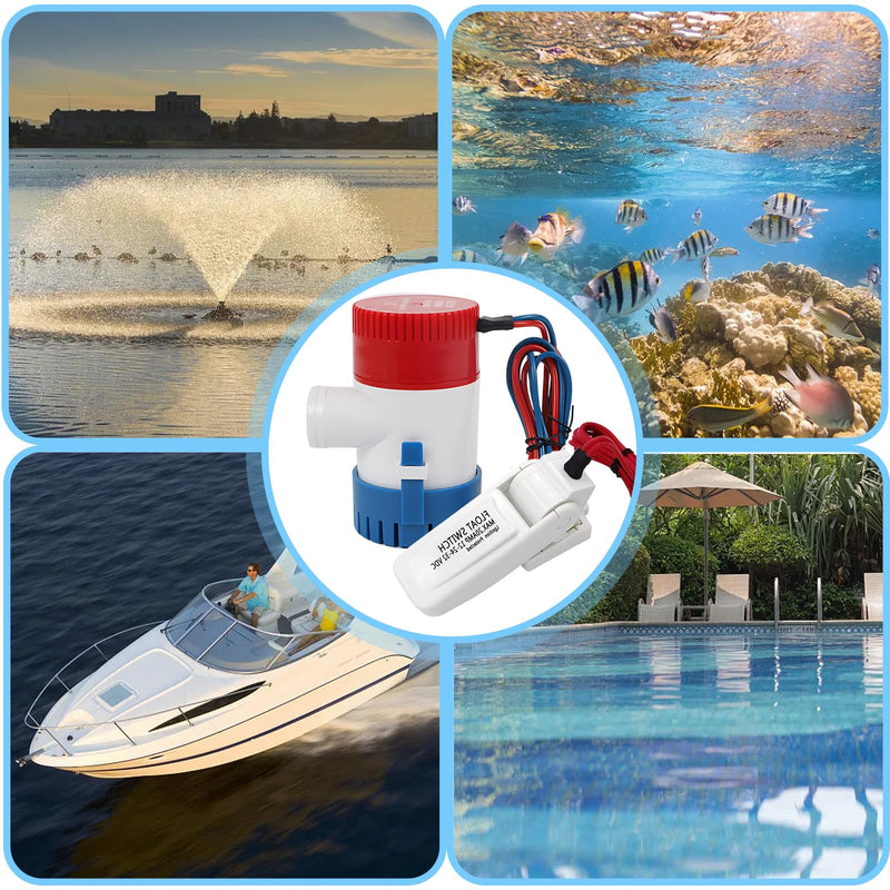 Boat Bilge Water Pump, 12 V 1100 GPH, Automatic/Non - Automatic Marine Bilge Pump, with Boat Pump Float Switch 12 V 24 V 32 V, for Boats, yacht, Boat, Caravan RV Submersible
