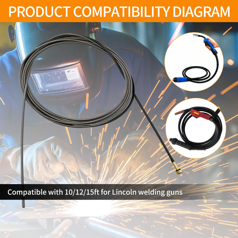 KP1937-3 Mig Welding Gun Liner for Lincoln, Used for Magnum 100L and for Magnum PRO 100L / 175L Mig Gun Parts KP35-40-15 (.025-.035 2-PK 15FT) .025-.035 2-PK
