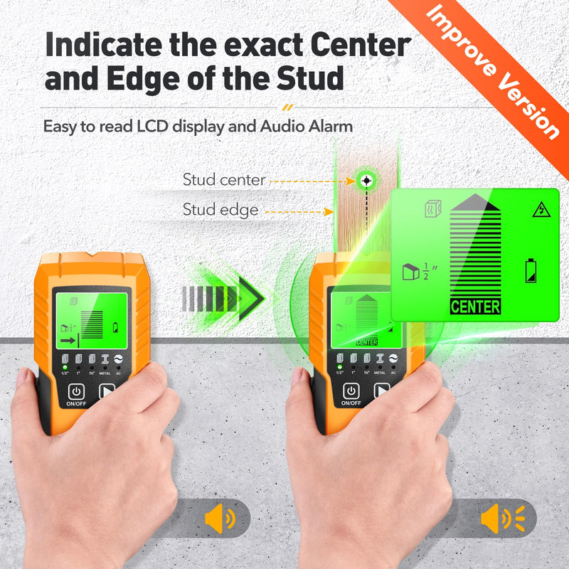 Stud Finder Wall Scanner Detector - 5 in 1 Electronic Wall Wood Metal Stud Locator Edge Center Sensor Beam for Live AC Wire Pipe Metal Lumber Joist Drywall Framing Detection（Yellow）
