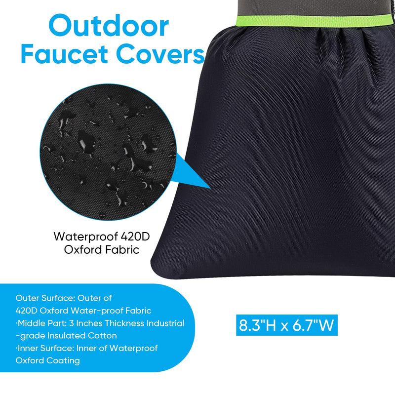 Outdoor Faucet Cover for Winter - Pro 7.1''W x 9.8''H Water Socks Freeze Protection Pipe Insulation Reusable Waterproof Insulated Spigot backflow Cover, Black (2) 2