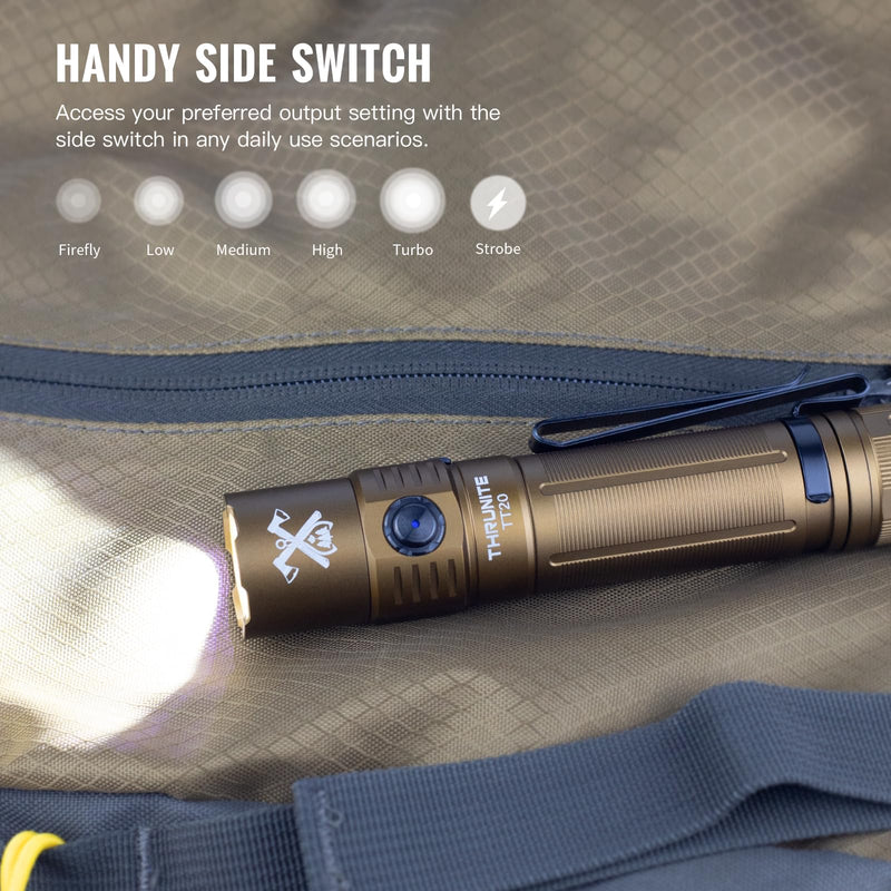 ThruNite TT20 Tactical Flashlight, Customized Verison with The Outsider, High 2010 Lumens, Long 305 Meters Beam Distance, USB-C Rechargeable Flashlight Compact for Hunting, Hiking - Desert Tan CW TT20 Tan CW