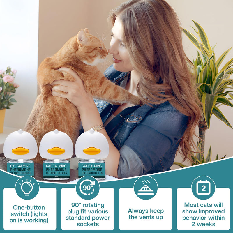 Cat Calming Diffuser 6 in 1 Multicat Calming Pheromones Diffusers Relief Stress Anxiety Fighting Scratching 90 Days Calm Relaxing Pheromone for Cats kit 48ml Refill Fits All Common Diffuser Plug In Green