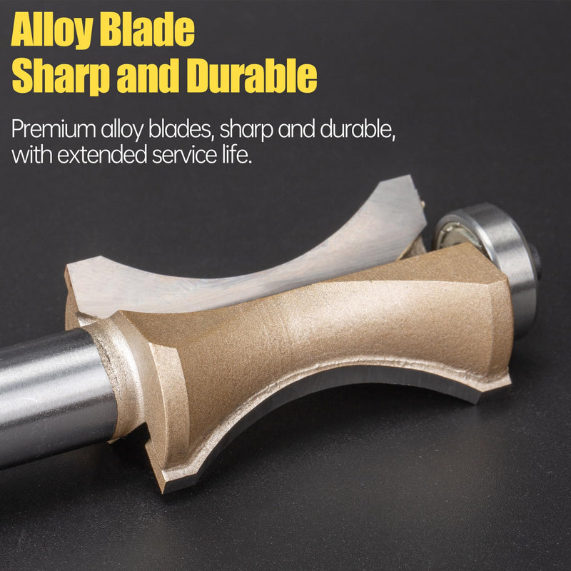 HUHAO Bullnose Beading Router Bits with 1/2-Inch Shank Carbide-Tipped Corner Beading Bits Set Radius:3/16" 1/2*3/16