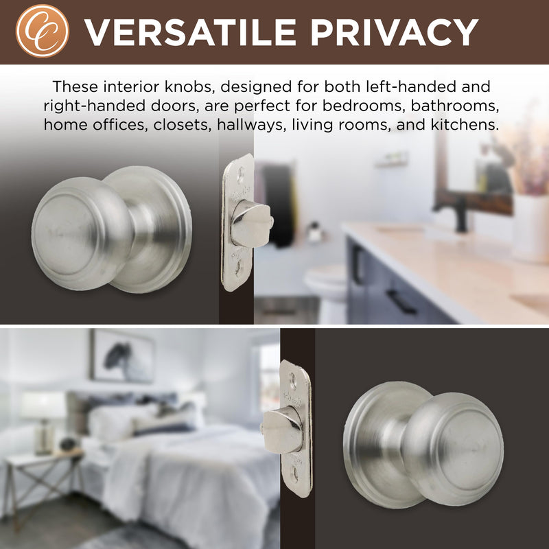 Copper Creek Satin Stainless Door Knobs - Round Colonial Knob, 1 Pack, Interior Passage Handle Perfect for Home Improvement - Fits All Standard Doors - Hallway, Closet, Bedroom, Bathroom Passage Function