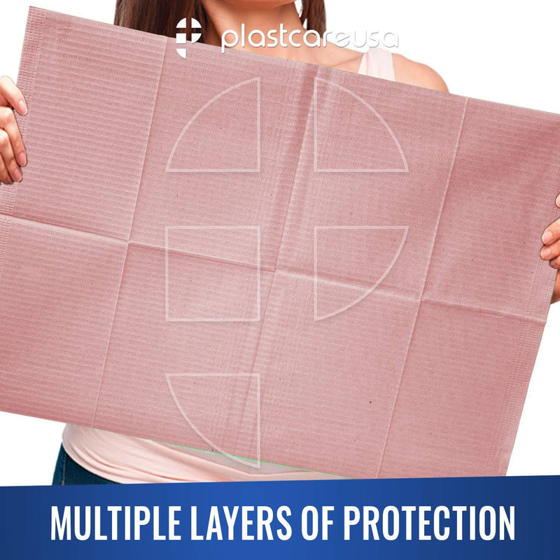 Pink Disposable Dental Bibs 13"x18" - 3 Ply Waterproof Tattoo Bib Sheet for Patients - Dentist or Medical Tray Cover and Nail Table Cover Supplies Pink