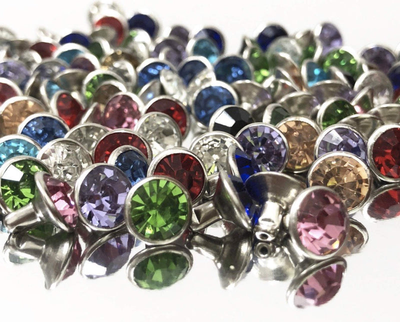 100sets 8mm Mixed Colors Rhinestone Rivets Studs Nailhead Rock Biker Punk DP223