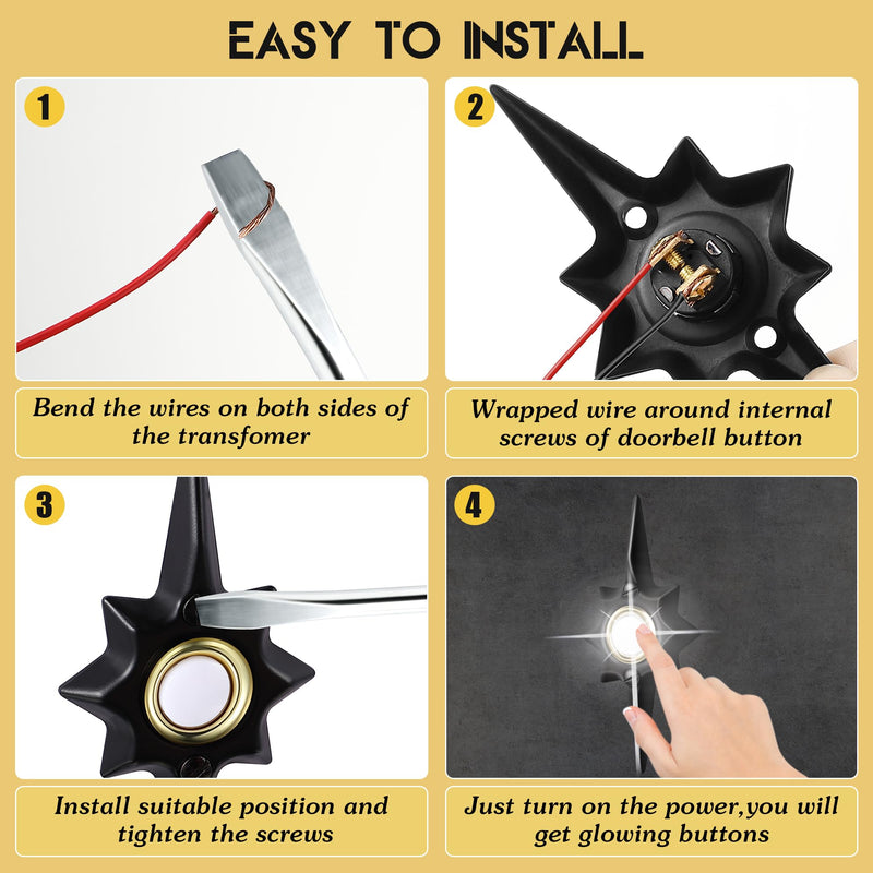 Saillong 1 Pack Doorbell Button, Metal Push Button Doorbell, Doorbell Button Wired Replacement, Doorbell Lighted, White Light Wall Mounted Starburst Door Bell Buttons(Black)