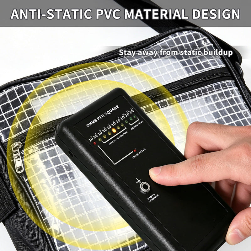 Anti-Static Cleanroom Engineer Bag（Fabric Shoulder Straps）- 15.7 Inch Transparent PVC Tool Bag for Work Travel and Daily Use Black 1