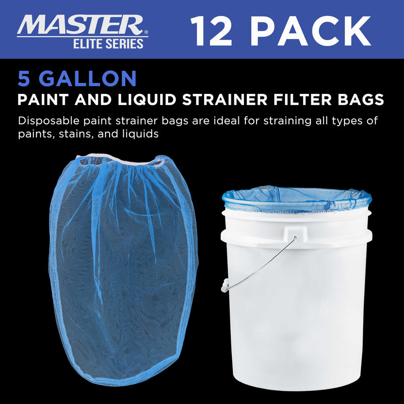 Master Elite 5 Gallon Paint & Liquid Strainer Filter Bag with Pure Blue Fine Nylon Mesh, Pack of 12 - Used in 5 Gallon Buckets, Disposable Filtering Bag, Elastic Top Opening - Hydroponics, Gardening 1