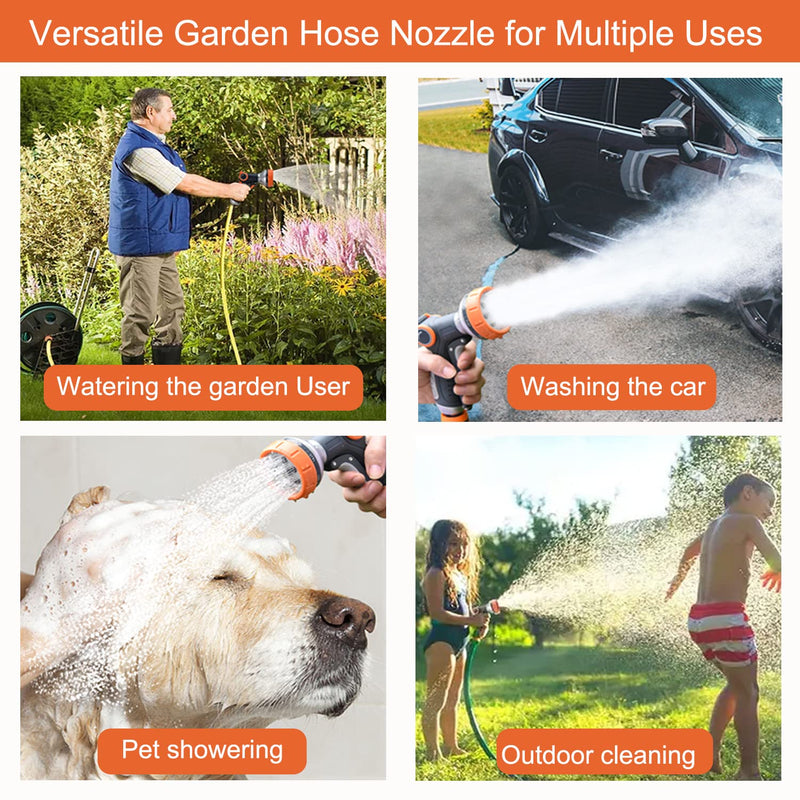Garden Hose Nozzle Heavy Duty, High Pressure Adjustable 8 Patterns Metal Water Hose Nozzle Volume Control Valve Attachment Hose Sprayer Nozzle for Outdoor Garden Watering Car Washing Pet Showering Heavy Duty Metal