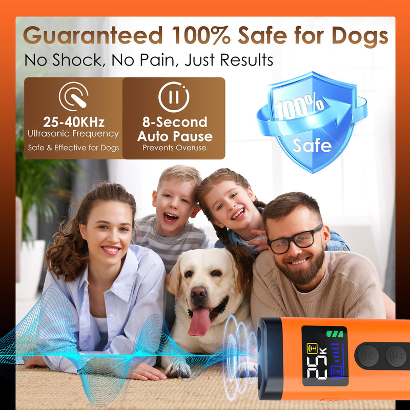 Dog Bark Deterrent Device – 65FT Range Anti Barking Device for Dogs, Stops Neighbor’s Dog Barking with 3 Ultrasonic Frequencies (25/30/40kHz) & 5 Sound Modes, for Indoor & Outdoor Training Orange