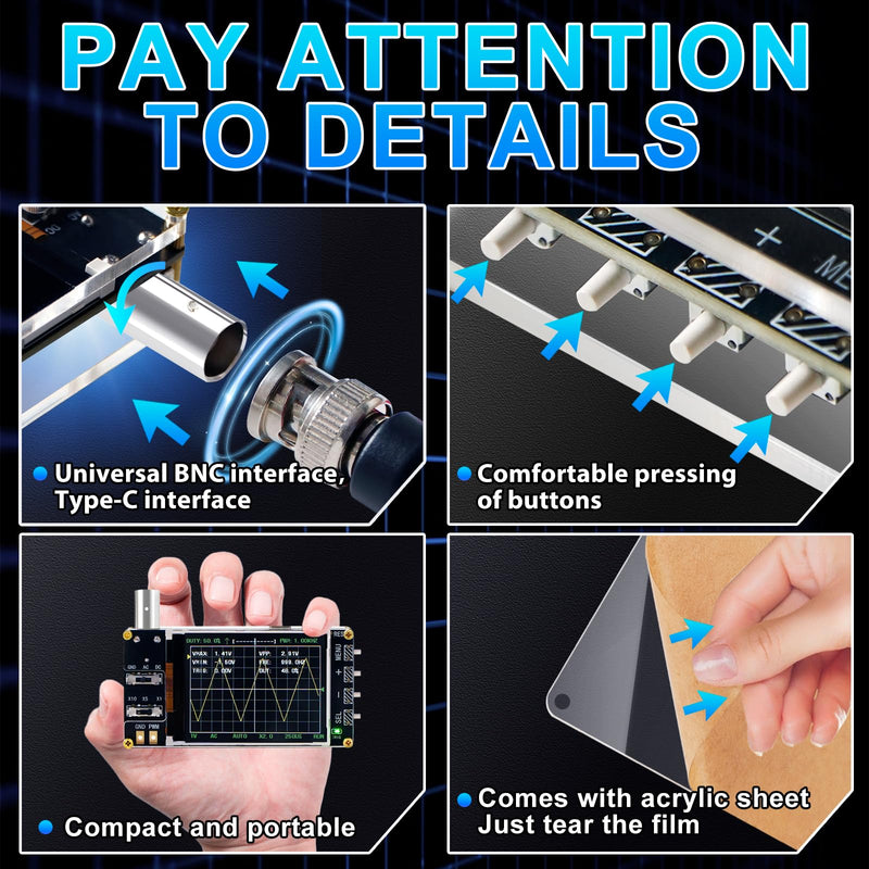 Handheld Digital Oscilloscope Kit, 2.4 LCD Screen 1MSa/s High Sampling Rate, 200KHz Bandwidth,Mini Portable Oscilloscope with Trigger Function Auto/Normal/Single，X10/X5/X1 Sensitivity