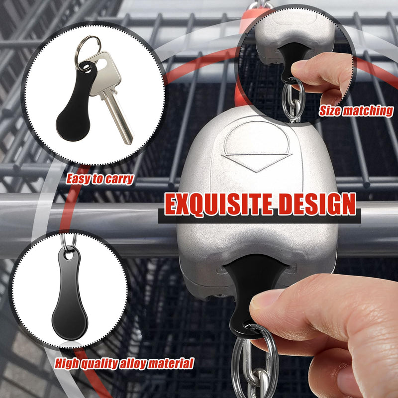 Shimeyao 4 Pcs Portable Aluminum Alloy Key Ring Metal Shopping Cart Trolley Tokens Unisex Gift Keyrings for Men Women Black