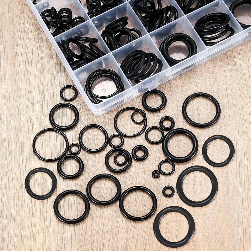 O Ring Assortment Kit, 360 Pcs Rubber Washer Orings, 24 Sizes Pressure Washer O Ring Kit for Faucet, Hose, Automotive, Air Gas Plumbing Sealing Repair O Rings, Black A-360 PCS