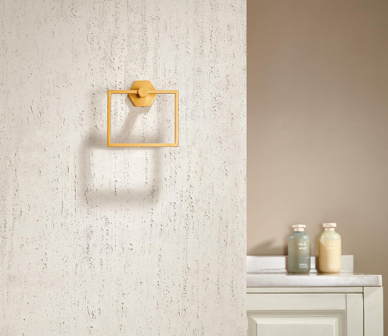 MIYILI Hexagonal Towel Ring Gold Stainless Steel Bathroom Wall Mount, Modern Hand Towel Holder for Home Upgrade