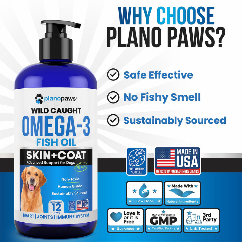 Omega 3 Fish Oil for Dogs - Better Than Salmon Oil - Dog Fish Oil Supplement to Reduce Shedding & Itching - Supports Joints, Brain, and Heart Health - Skin and Coat Supplement - Liquid Fish Oil 12 Oz