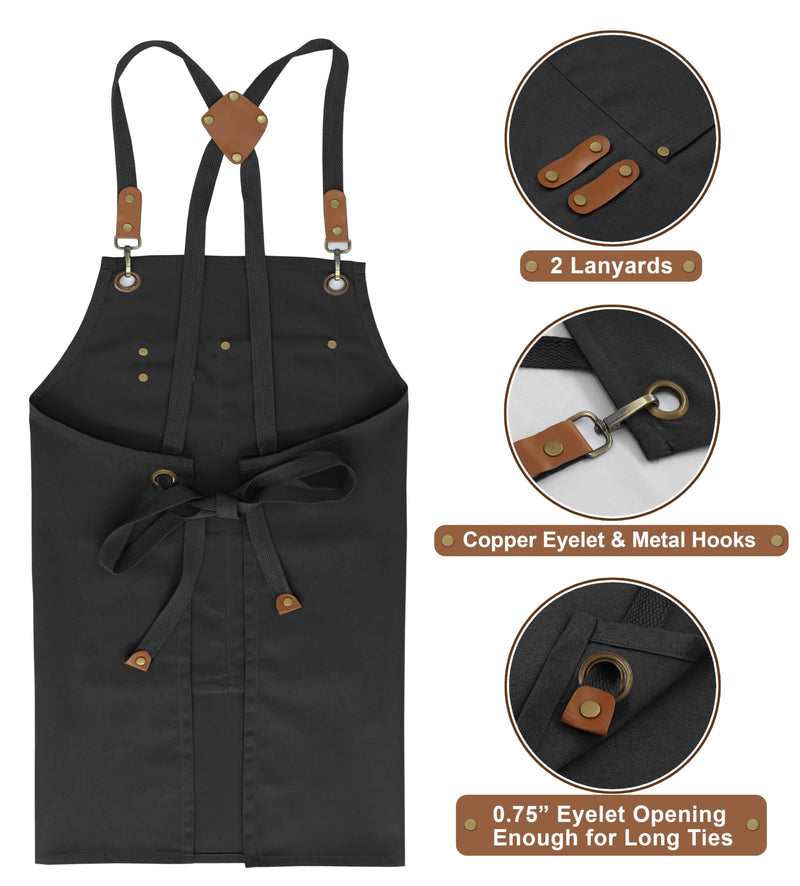 RUVANTI Work Apron for Men, Oil & Water Repellent, Poly Cotton Cross Back Aprons for Women with Pockets, Adjustable up to XXL Black - 3 Pockets - Pack of 1 Water Repellent Apron
