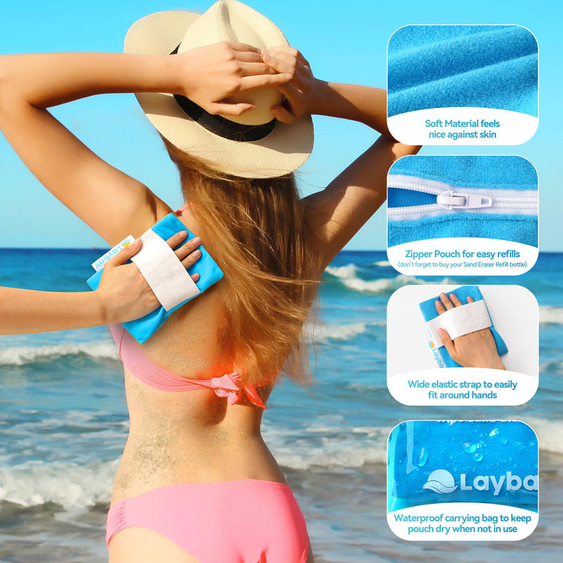 Sand Eraser - Refillable Sand Remover for Beach with Elastic Hand Strap for Families on Vacation, Large Size with Sliding Top Resealable Bag & Zipper Pouch, Only 3 Ingredients 1-Pack
