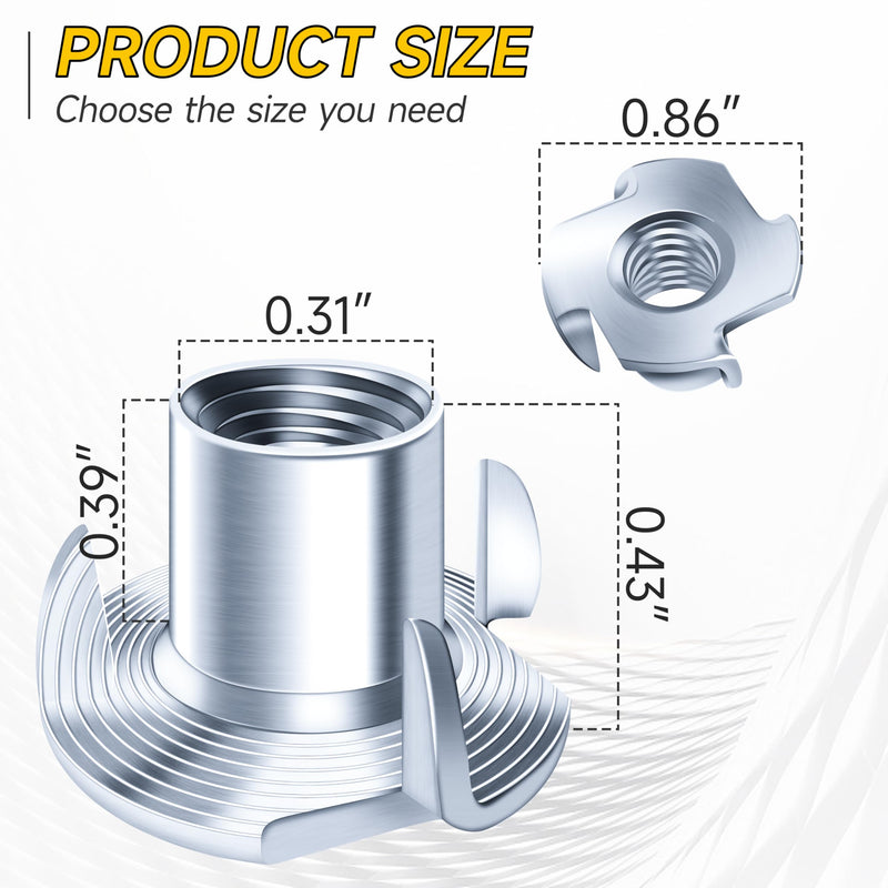 60Pcs 5/16-18 T-Nuts, T Nuts 5/16 Nuts, 4-Jaw Tee Nuts for Bolts and Stem Caster Wheels, Zinc Plated Steel Metric Nut Assortment Hardware Nuts, Rock Climbing Holds & Furniture by Mywish 5/16"-18 Blue (Zinc-Plated Steel)