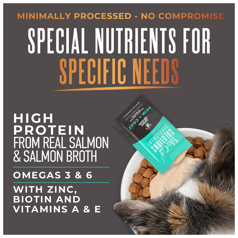 Tiki Cat Solutions Supplements Skin & Coat Mousse, Salmon in Broth, Formulated with Omega Fatty Acids, Functional Cat Food Supplement, 5.6 oz. Pouch (Pack of 20)
