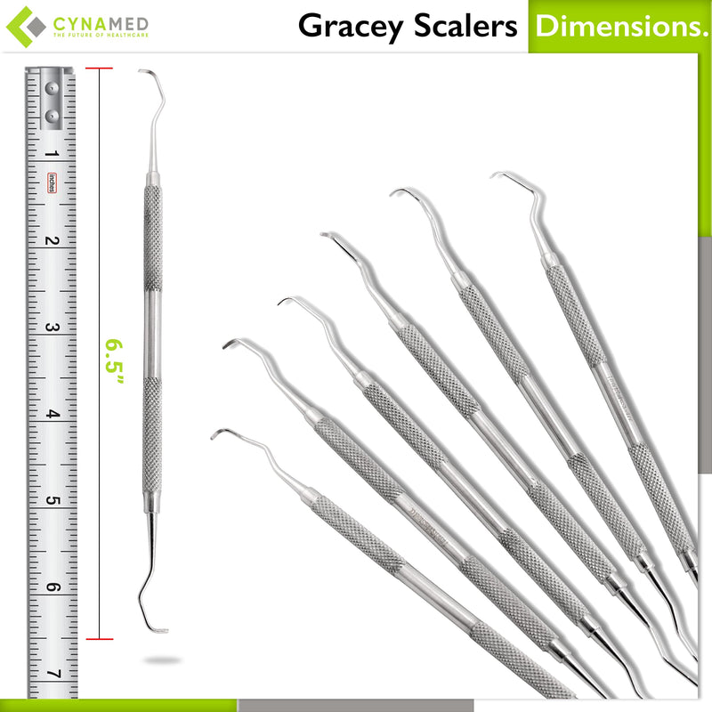 Set of 7 Cynamed Gracey Dental Curettes and Scalers - Double Ended Periodental Premium Instruments