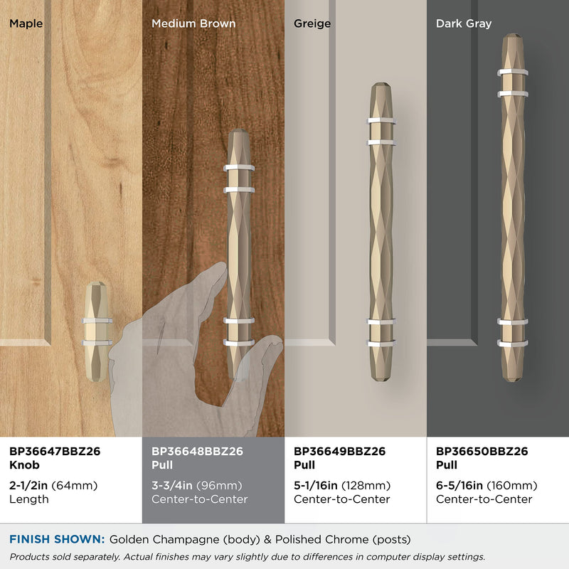 Amerock | Cabinet Pull | Golden Champagne/Polished Chrome | 3-3/4 inch (96 mm) Center-to-Center | London | 1 Pack | Drawer Pull | Drawer Handle | Cabinet Hardware