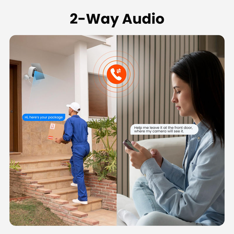 Solar Security Camera Outdoor Wireless, 2K Color Night Vision, Battery Powered PIR Motion Detection,2.4GHz WiFi Cameras for Home Surveillance, Light and Sound Alarm, 2-Way Audio 1-Pack
