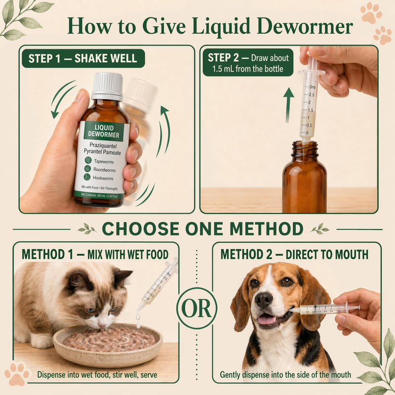 Praziquantel & Pyrantel Pamoate Liquid Dewormer for Cats & Dogs -Targets Tapeworms, Roundworms & Hookworms – 3.38 fl oz with Syringe