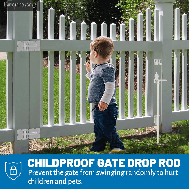 24" Heavy Duty Cane Bolt Gate Drop Rod Hardware Ground Latch for Wood PVC Vinyl Metal Fences Gates, Double Doors, White Solid Steel -2 Pack 2 24 Inch