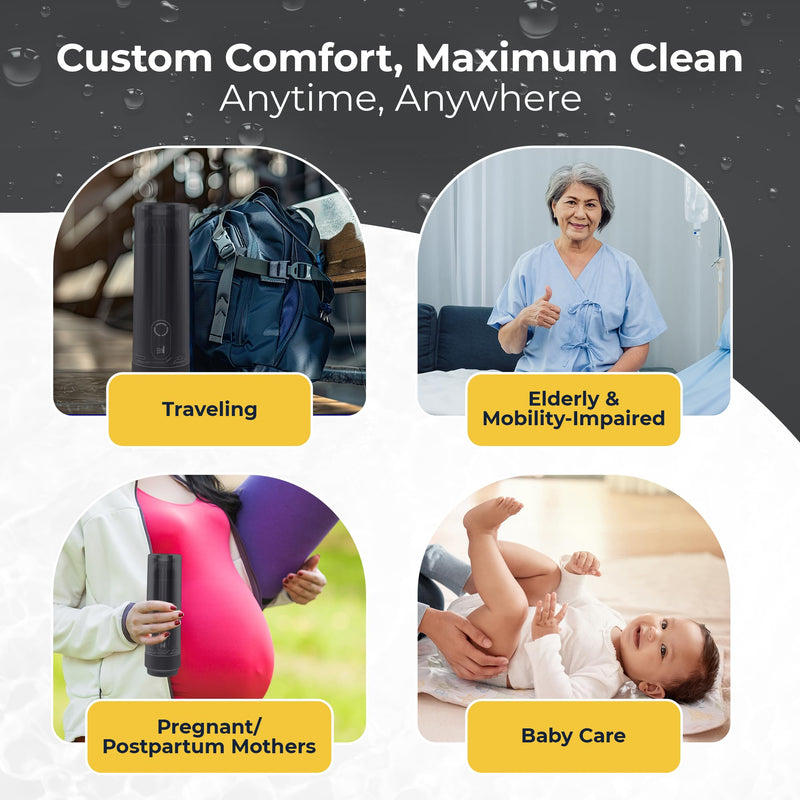 Portable Bidet | Bidet Buddy™ GoFlow | High Pressure | Travel Bidet | 180ML Portable Bidet for Travel | Handheld Bidet | Rechargeable Electric Portable Bidet for Women & Men | Grey Obsidian Drift