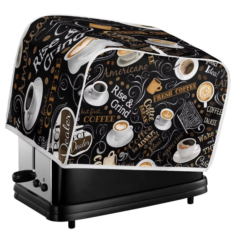 UNICEU Coffee Pattern Toaster Cover, Quilted Toaster Cover Fits for Most Standard 4 Slice Toasters Kitchen Small Appliance Cover Medium for 4 Slices