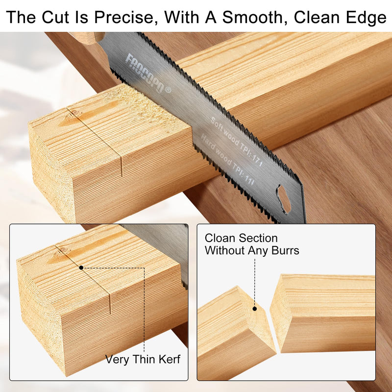 Hand Saw Woodworking Tools, 6-Inch Pull Saw, Flexible Double-Edge Blade 17/11 TPI, Japanese Flush Cut for DIY Craft, Non-Slip Wood Handle, Sharp & Lightweight for Woodworking and Garden Trim